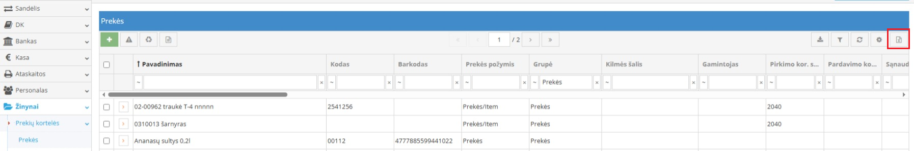Eksportavimo į excel mygtukas